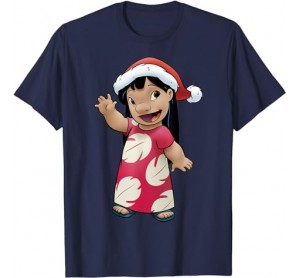 Disney Lilo Stitch Christmas Lilo Santa Hat Portrait T-Shirt
